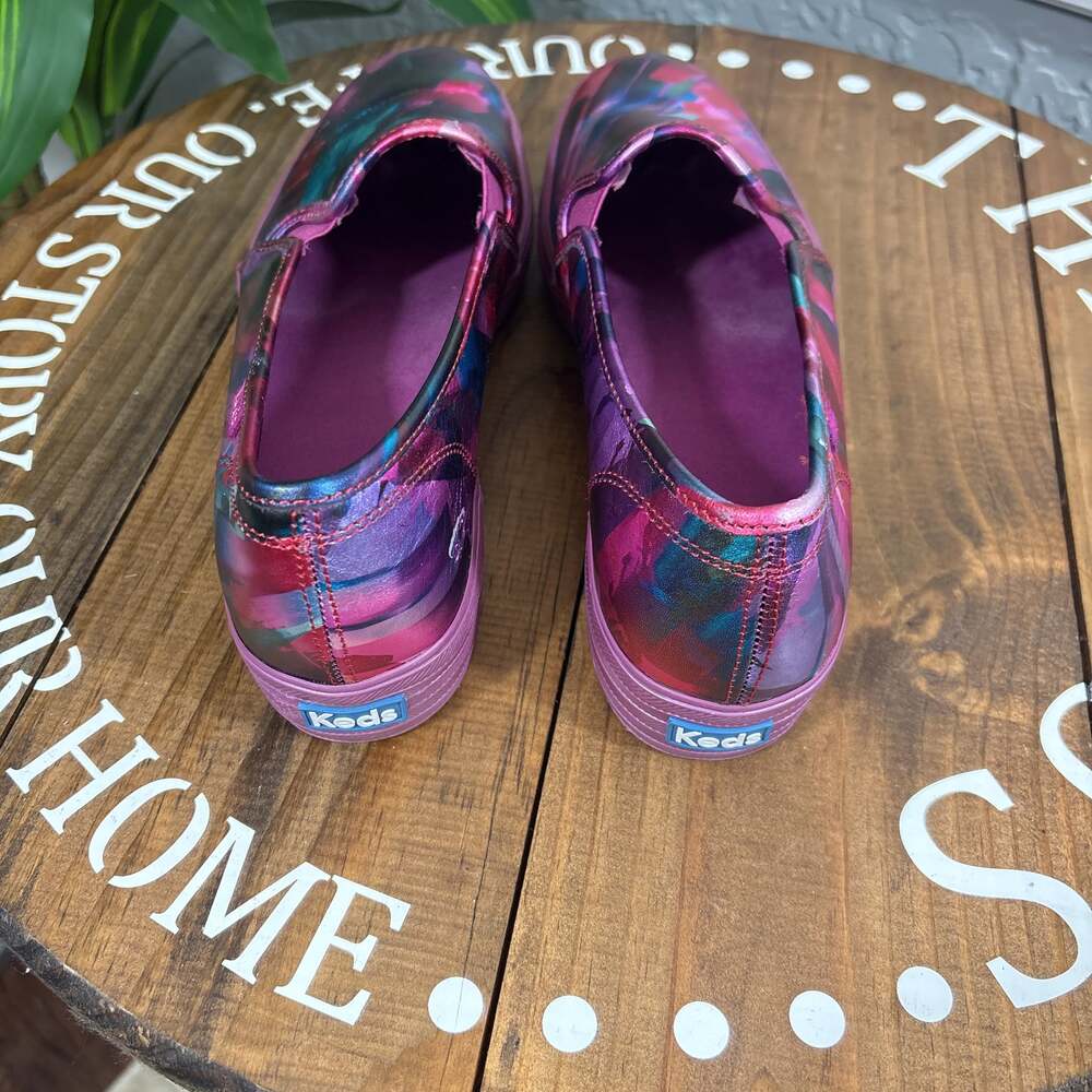 Keds Slip-On Sneakers in Magenta, Teal & Blue Brushstroke Print - Picture 5 of 12
